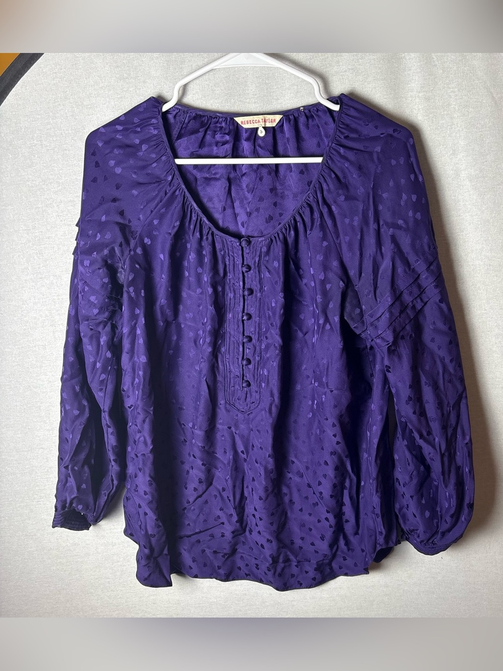 Rebecca Taylor Silk Purple Hearts 100% Silk Blouse Size 4